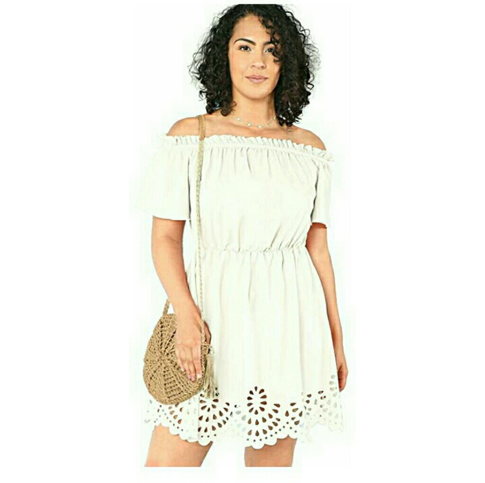 Plus size off the shoulder laser cut dress